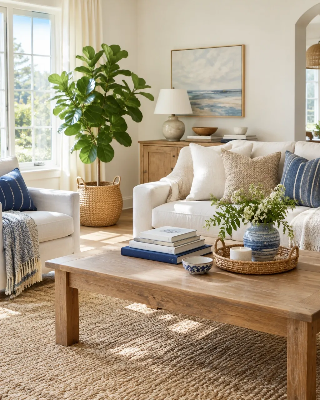 Bright living room interior with natural daylight